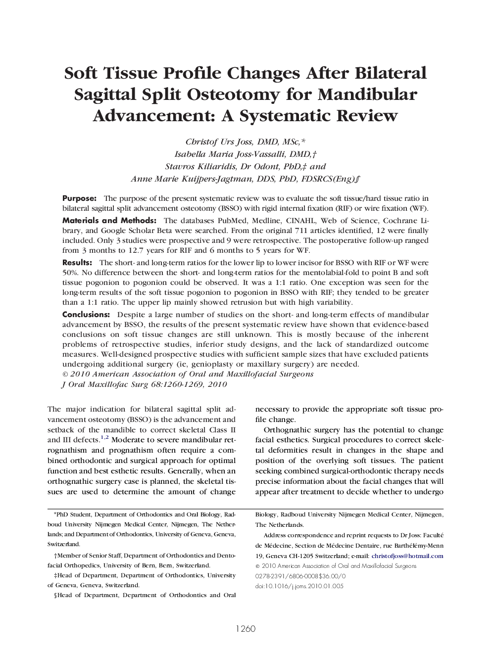 Soft Tissue Profile Changes After Bilateral Sagittal Split Osteotomy for Mandibular Advancement: A Systematic Review