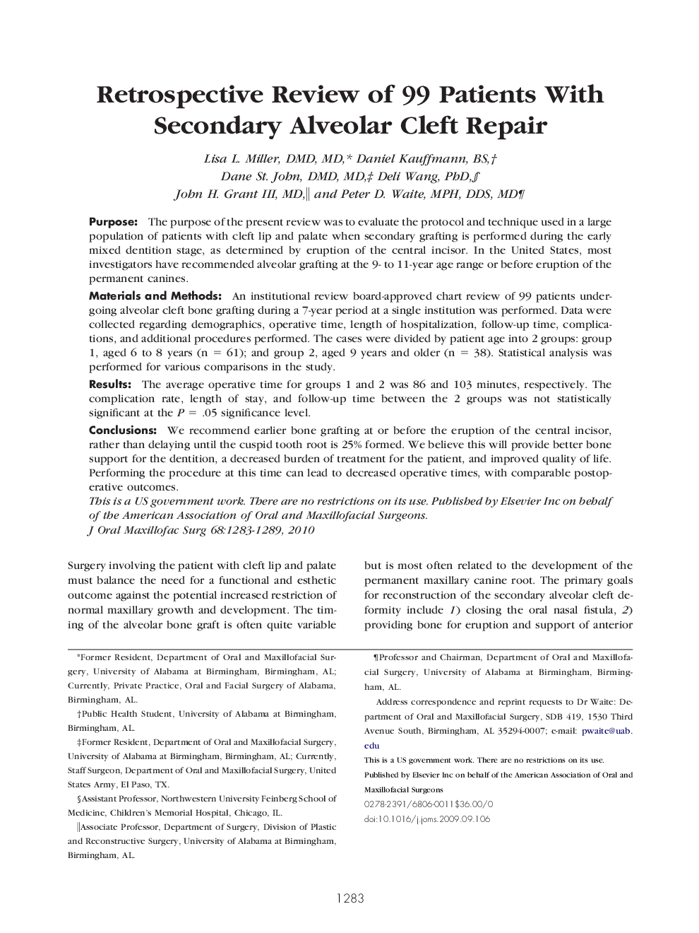 عکس صفحه اول مقاله: Retrospective Review of 99 Patients With Secondary Alveolar Cleft Repair Retrospective Review of 99 Patients With Secondary Alveolar Cleft Repair