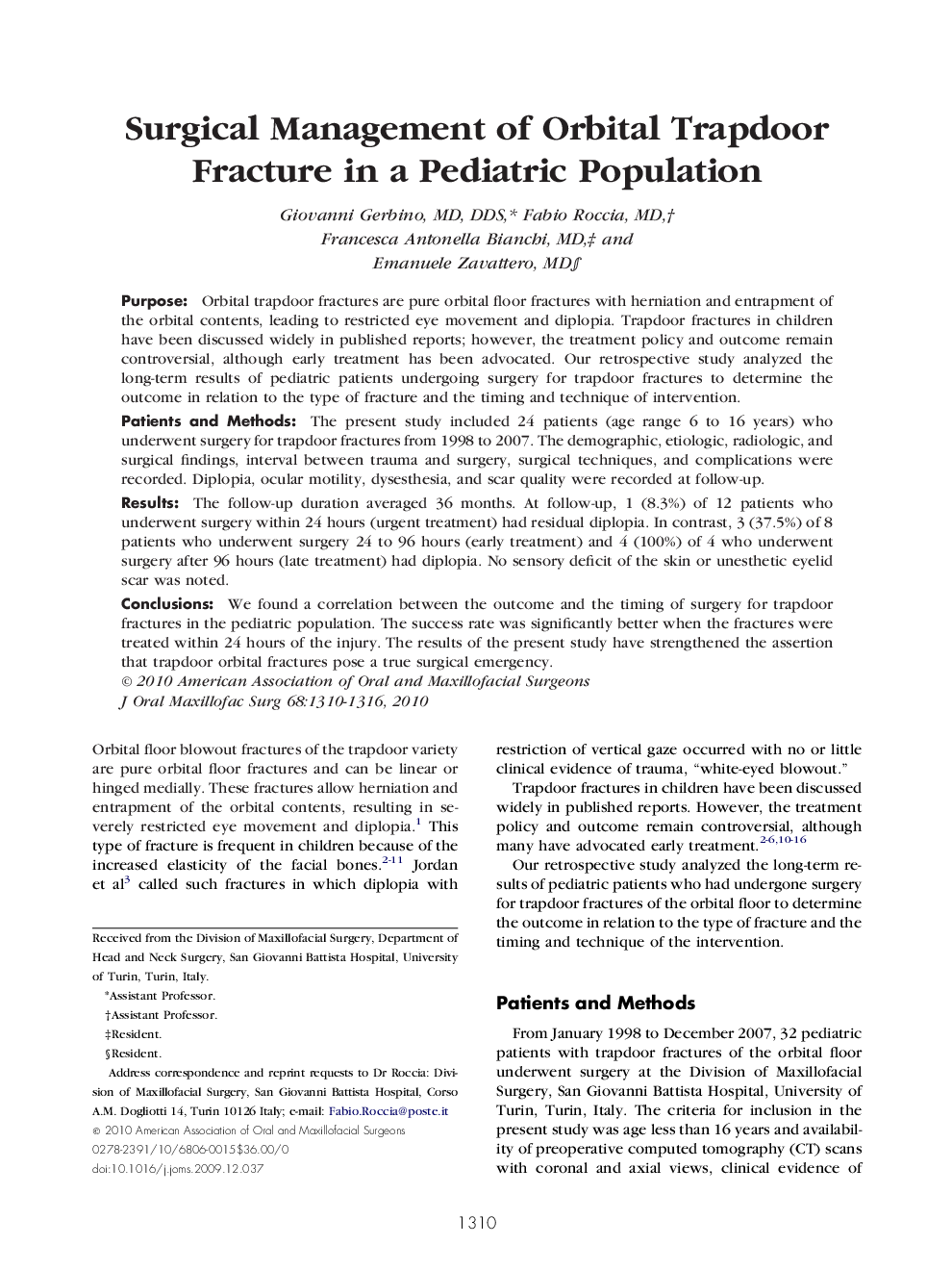 عکس صفحه اول مقاله: Surgical Management of Orbital Trapdoor Fracture in a Pediatric Population Surgical Management of Orbital Trapdoor Fracture in a Pediatric Population