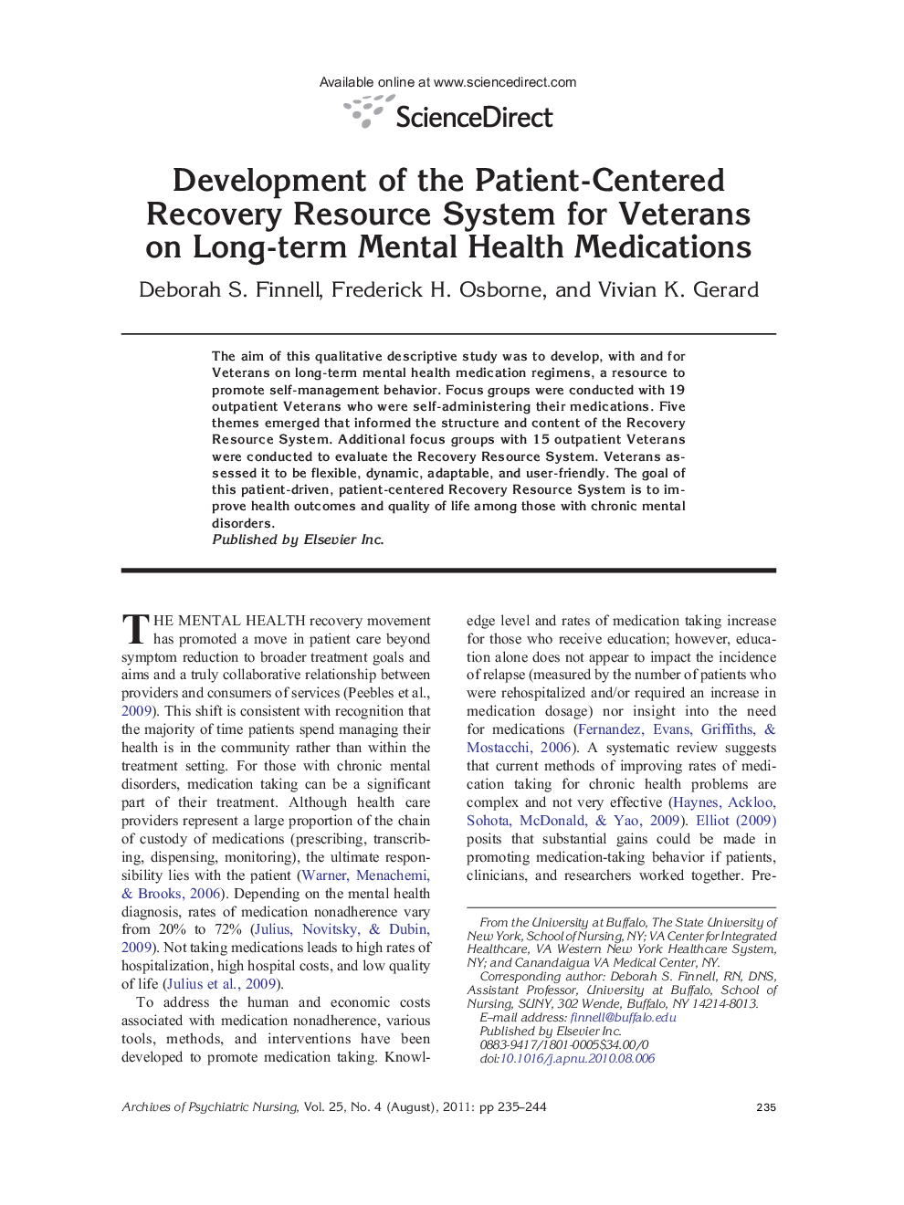 Development of the Patient-Centered Recovery Resource System for Veterans on Long-term Mental Health Medications