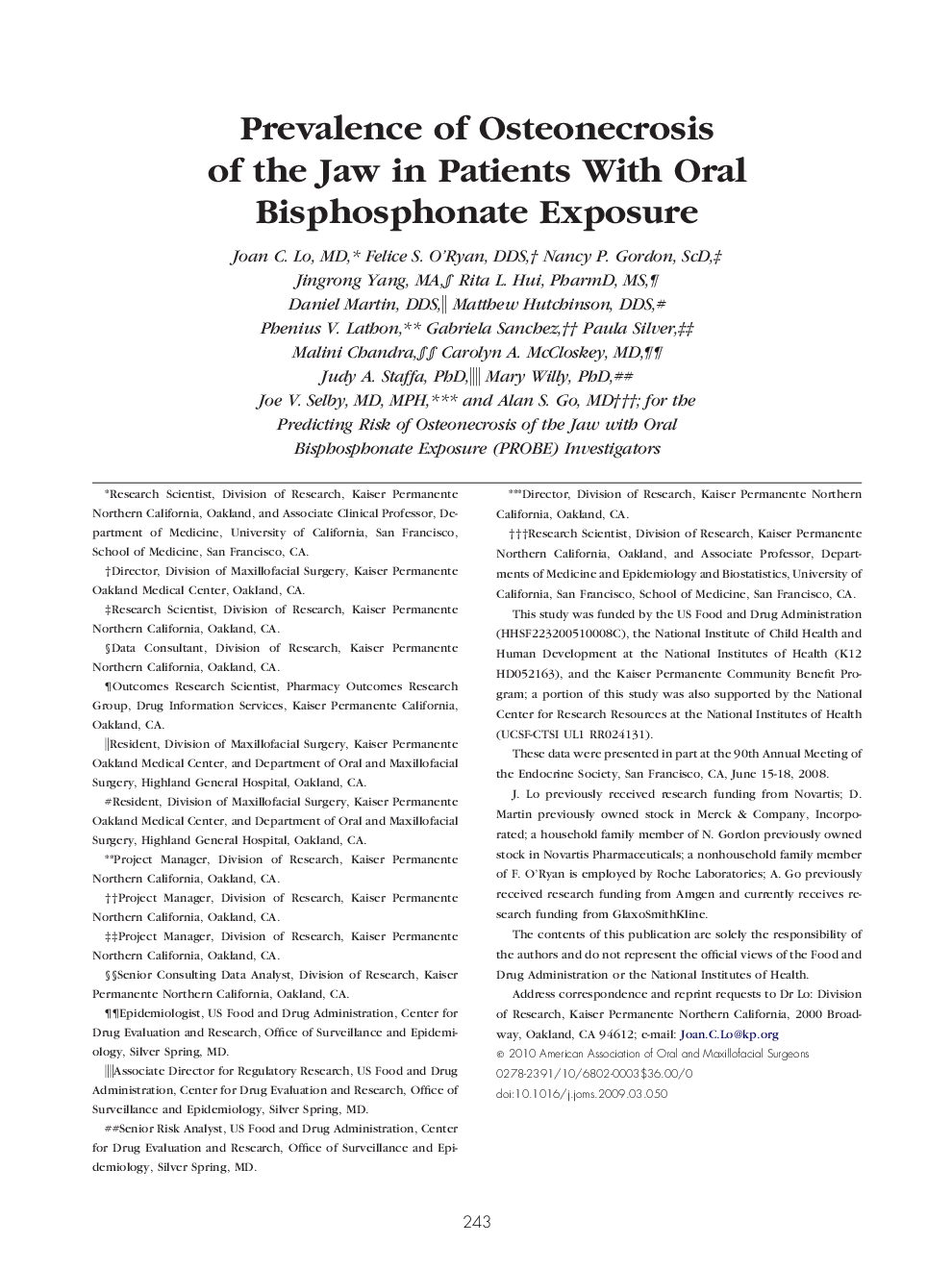 عکس صفحه اول مقاله: Prevalence of Osteonecrosis of the Jaw in Patients With Oral Bisphosphonate Exposure Prevalence of Osteonecrosis of the Jaw in Patients With Oral Bisphosphonate Exposure