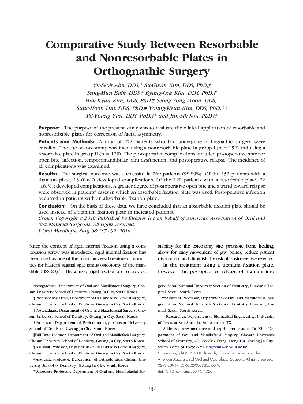 عکس صفحه اول مقاله: Comparative Study Between Resorbable and Nonresorbable Plates in Orthognathic Surgery Comparative Study Between Resorbable and Nonresorbable Plates in Orthognathic Surgery