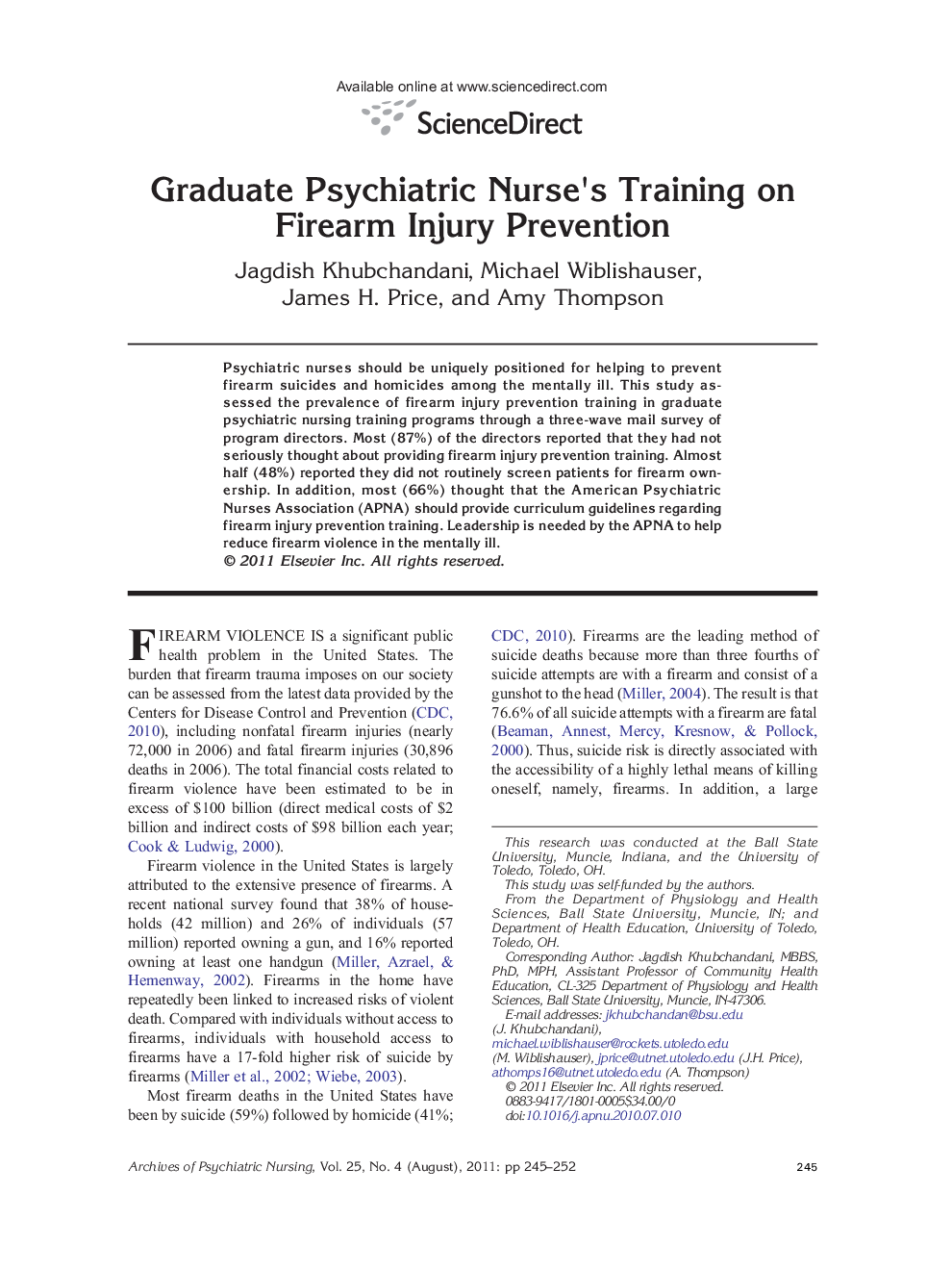 Graduate Psychiatric Nurse's Training on Firearm Injury Prevention 