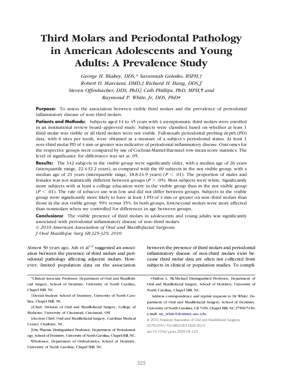 عکس صفحه اول مقاله: Third Molars and Periodontal Pathology in American Adolescents and Young Adults: A Prevalence Study Third Molars and Periodontal Pathology in American Adolescents and Young Adults: A Prevalence Study