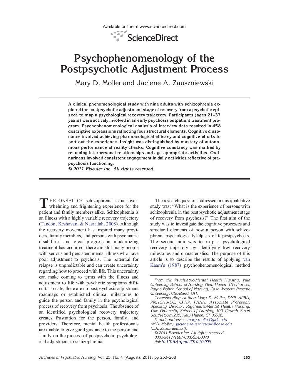 Psychophenomenology of the Postpsychotic Adjustment Process