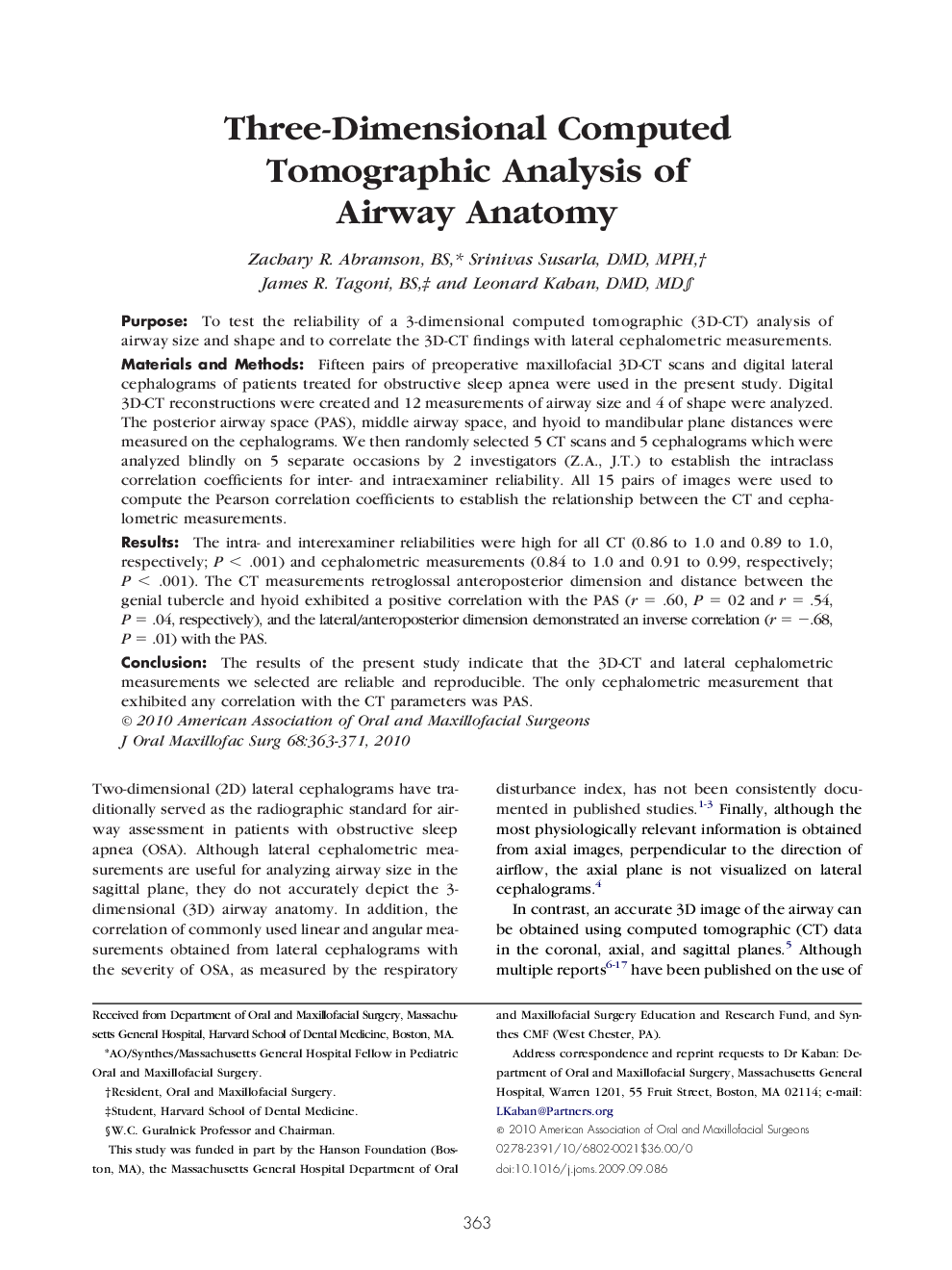 عکس صفحه اول مقاله: Three-Dimensional Computed Tomographic Analysis of Airway Anatomy Three-Dimensional Computed Tomographic Analysis of Airway Anatomy