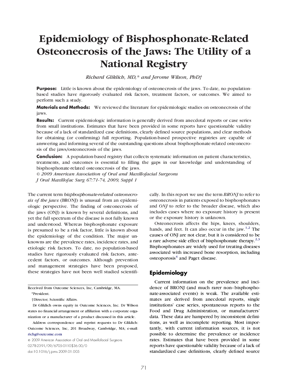 Epidemiology of Bisphosphonate-Related Osteonecrosis of the Jaws: The Utility of a National Registry
