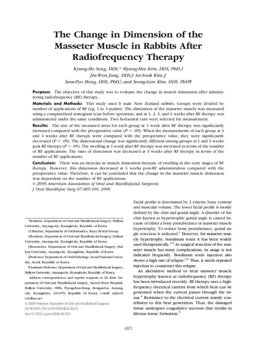 عکس صفحه اول مقاله: The Change in Dimension of the Masseter Muscle in Rabbits After Radiofrequency Therapy The Change in Dimension of the Masseter Muscle in Rabbits After Radiofrequency Therapy