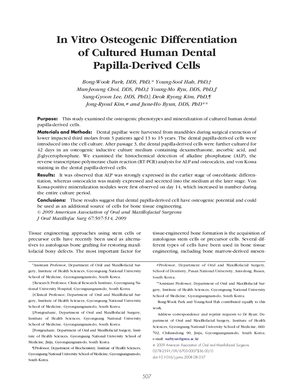 In Vitro Osteogenic Differentiation of Cultured Human Dental Papilla-Derived Cells