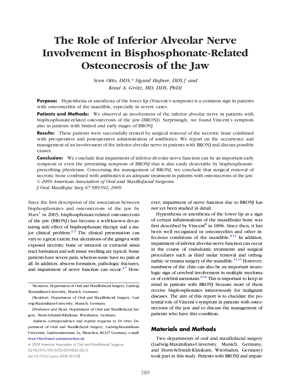 عکس صفحه اول مقاله: The Role of Inferior Alveolar Nerve Involvement in Bisphosphonate-Related Osteonecrosis of the Jaw The Role of Inferior Alveolar Nerve Involvement in Bisphosphonate-Related Osteonecrosis of the Jaw