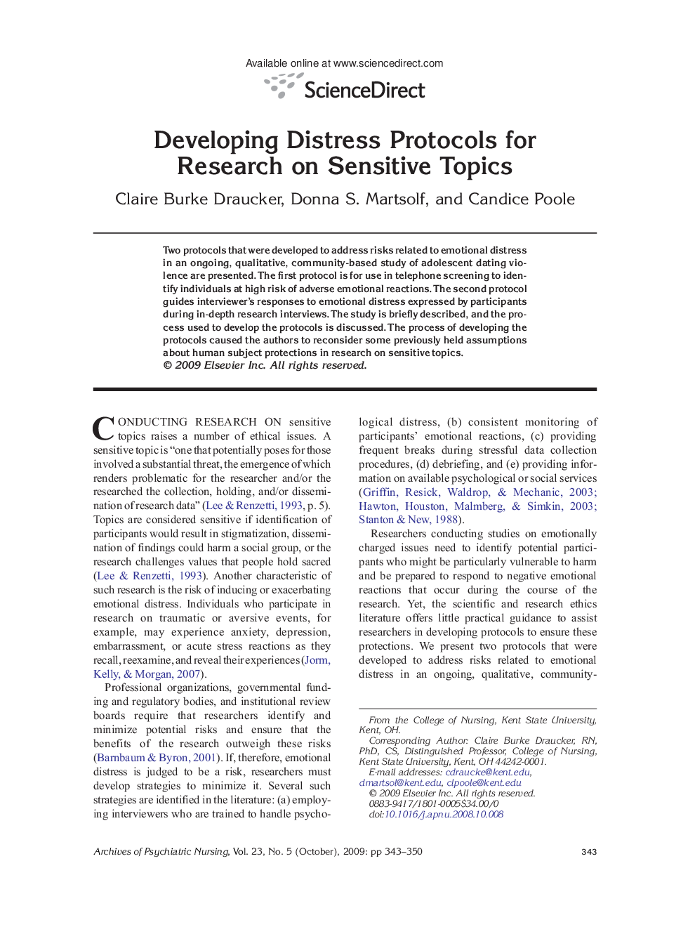 عکس صفحه اول مقاله: Developing Distress Protocols for Research on Sensitive Topics Developing Distress Protocols for Research on Sensitive Topics