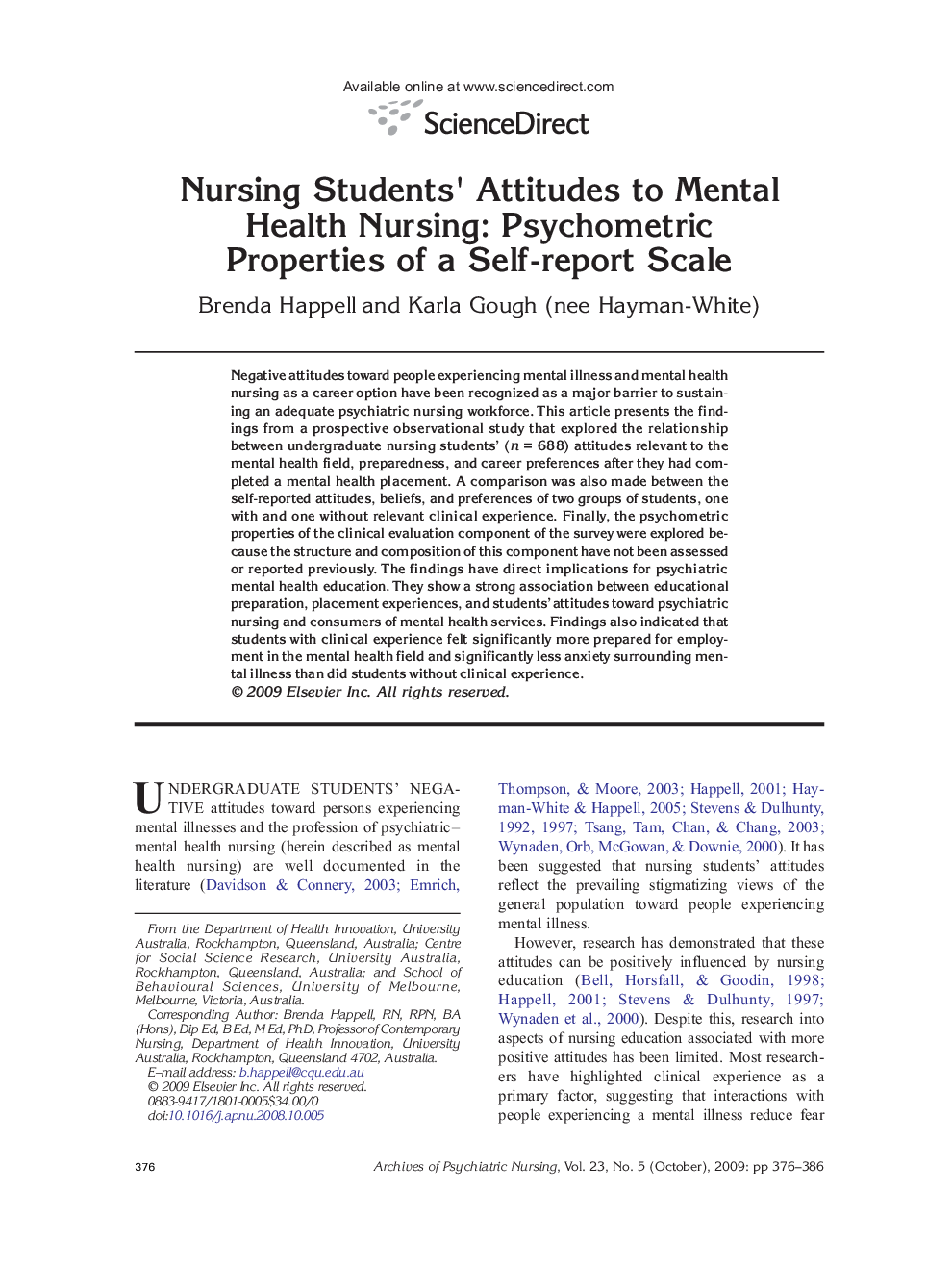 عکس صفحه اول مقاله: Nursing Students' Attitudes to Mental Health Nursing: Psychometric Properties of a Self-report Scale Nursing Students' Attitudes to Mental Health Nursing: Psychometric Properties of a Self-report Scale