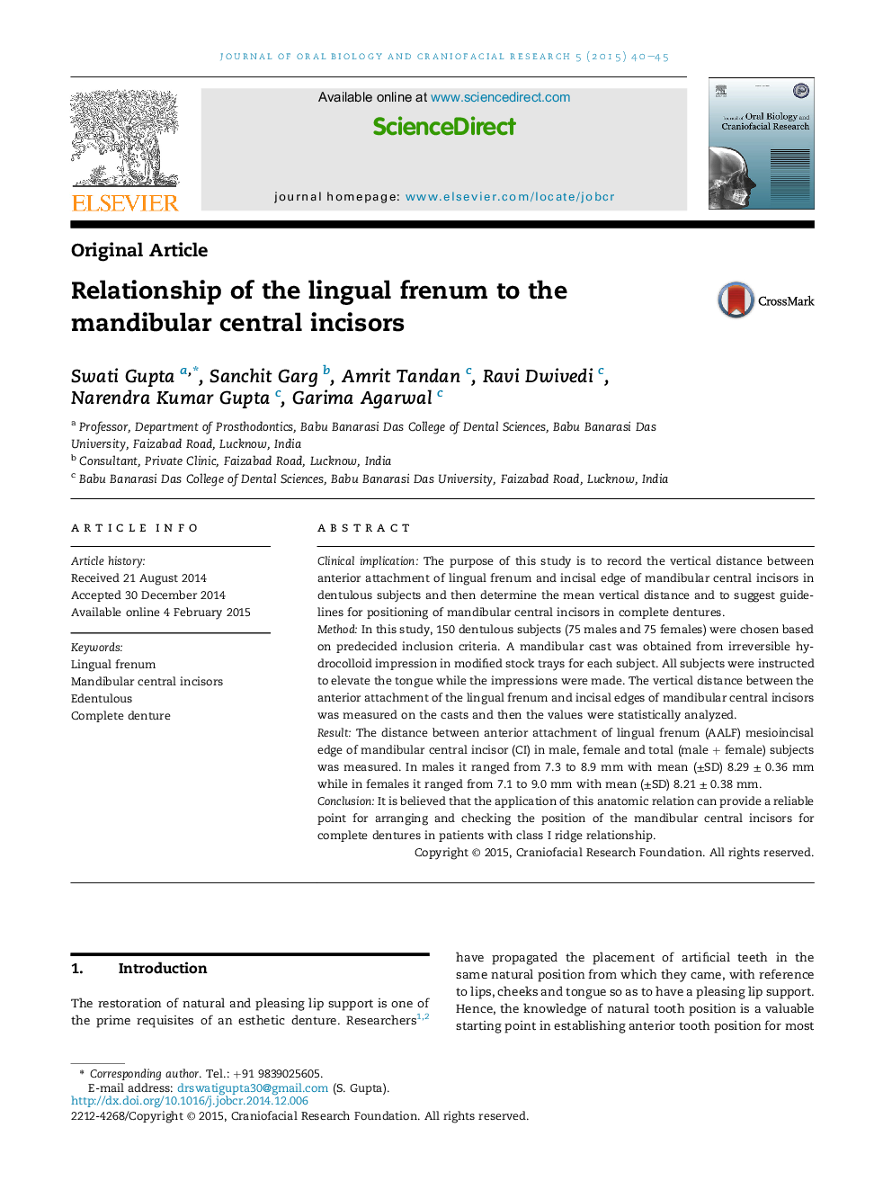 Relationship of the lingual frenum to the mandibular central incisors