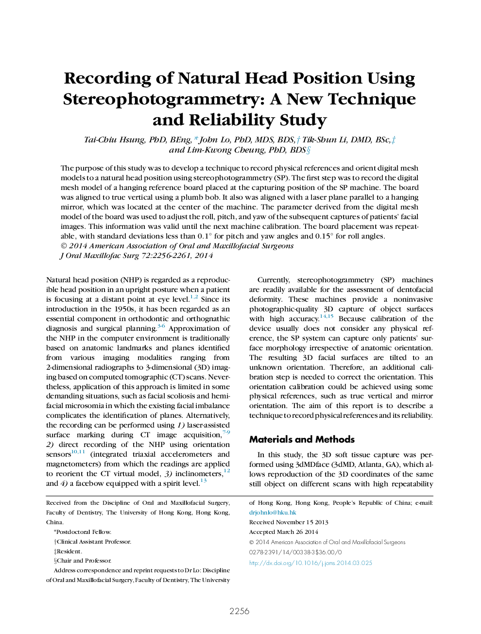 ثبت موقعیت طبیعی سر با استفاده از استروافوتوگرامتری: تکنیک جدید و بررسی قابلیت اطمینان 