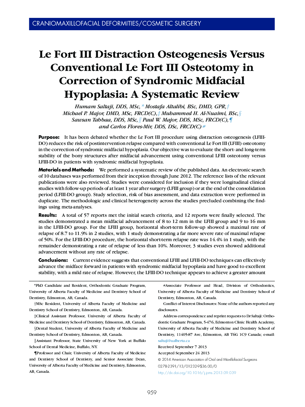 Le Fort III Distraction Osteogenesis Versus Conventional Le Fort III Osteotomy in Correction of Syndromic Midfacial Hypoplasia: A Systematic Review 