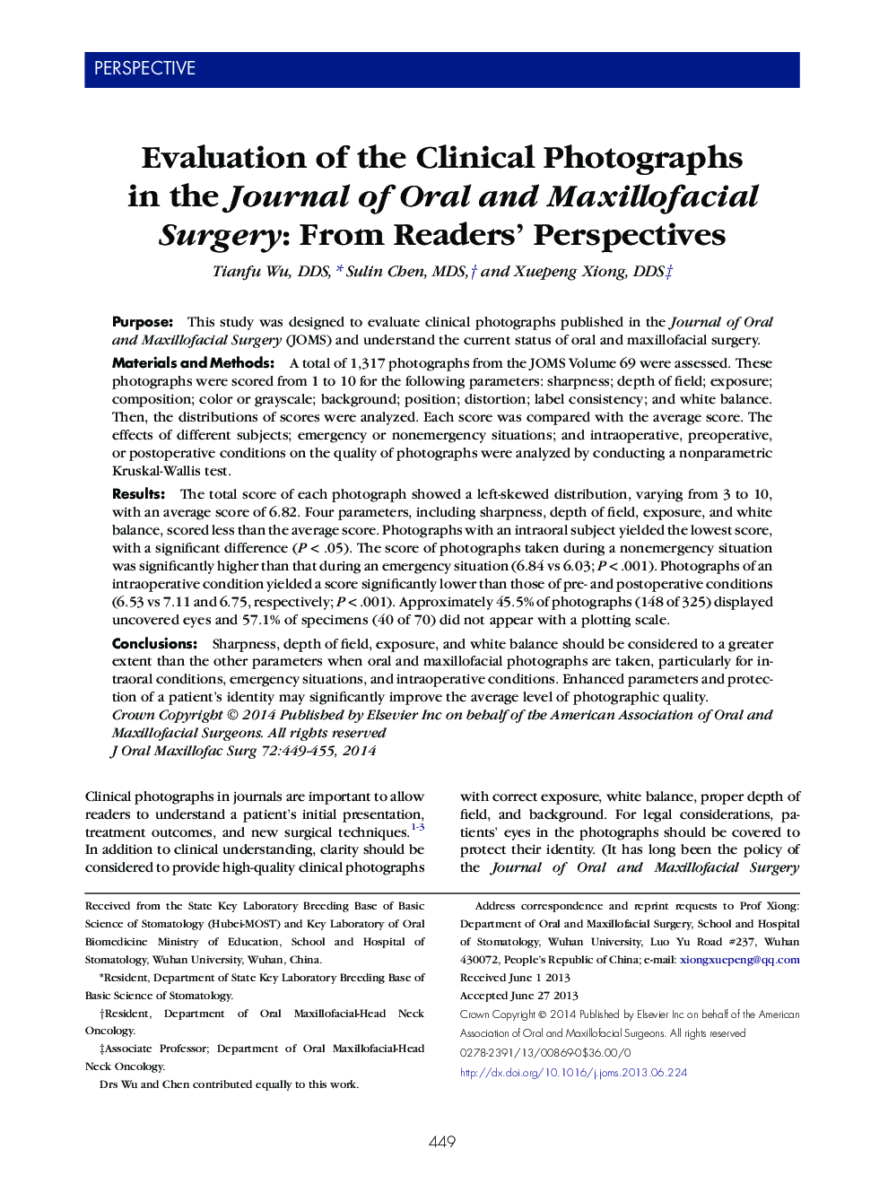Evaluation of the Clinical Photographs in the Journal of Oral and Maxillofacial Surgery: From Readers' Perspectives 