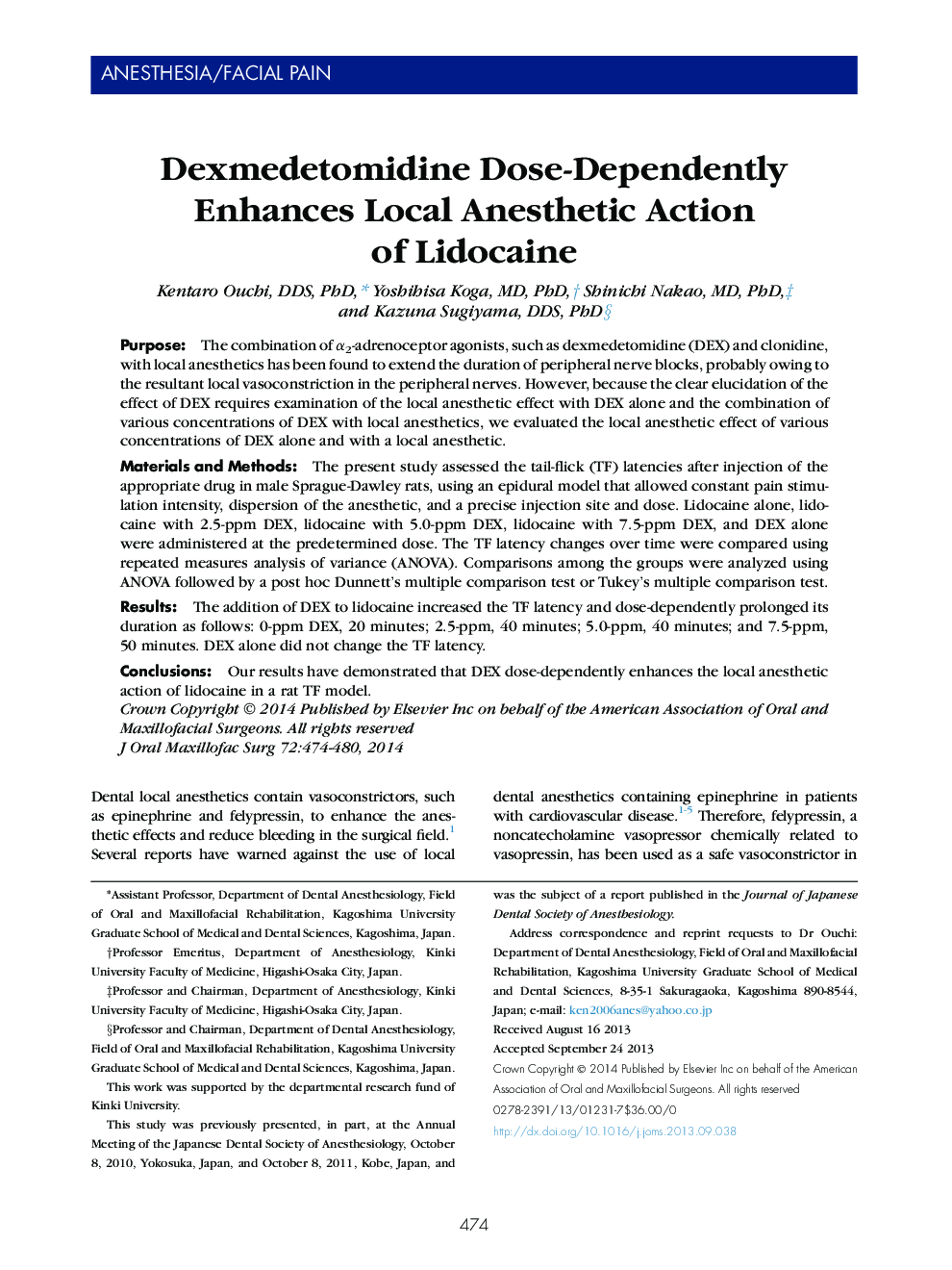 Dexmedetomidine Dose-Dependently Enhances Local Anesthetic Action of Lidocaine 