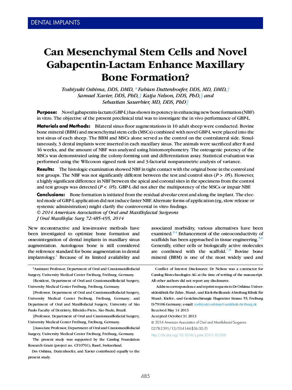 Can Mesenchymal Stem Cells and Novel Gabapentin-Lactam Enhance Maxillary Bone Formation? 