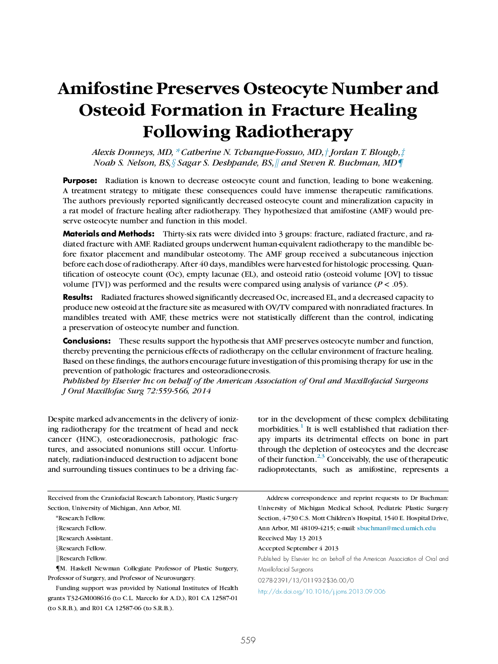 Amifostine Preserves Osteocyte Number and Osteoid Formation in Fracture Healing Following Radiotherapy 