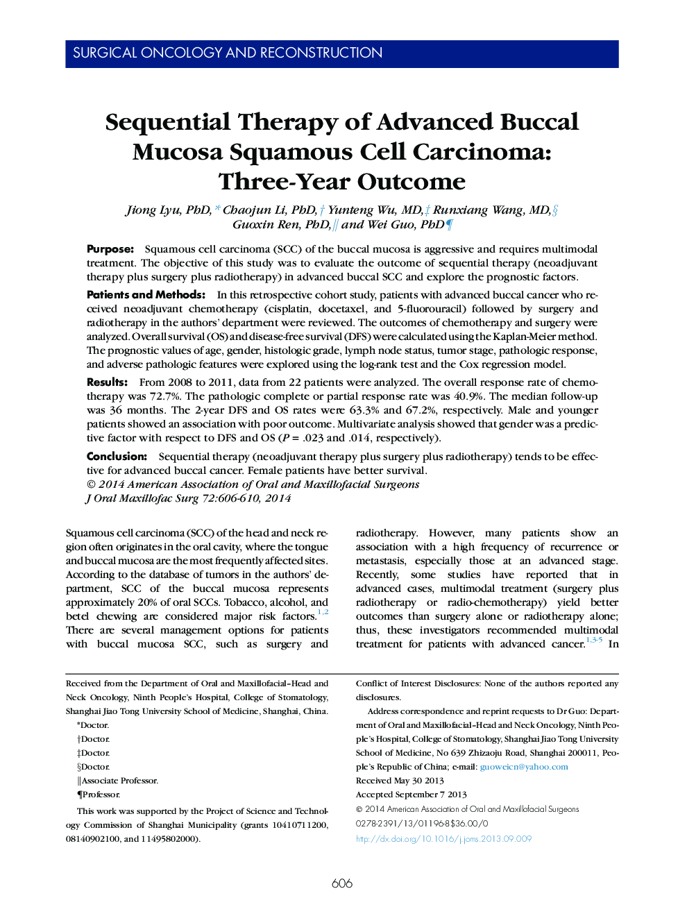 درمان متوالی از کارسینوم سلول سنگفرشی مخاطی پیشرفته باکال: نتایج سه ساله 