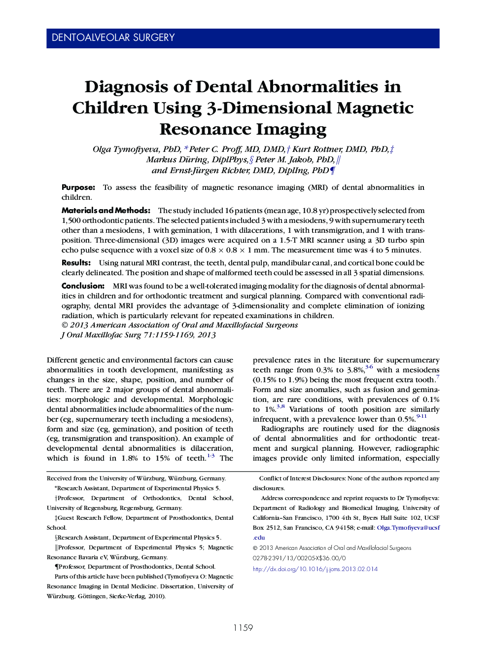 Diagnosis of Dental Abnormalities in Children Using 3-Dimensional Magnetic Resonance Imaging