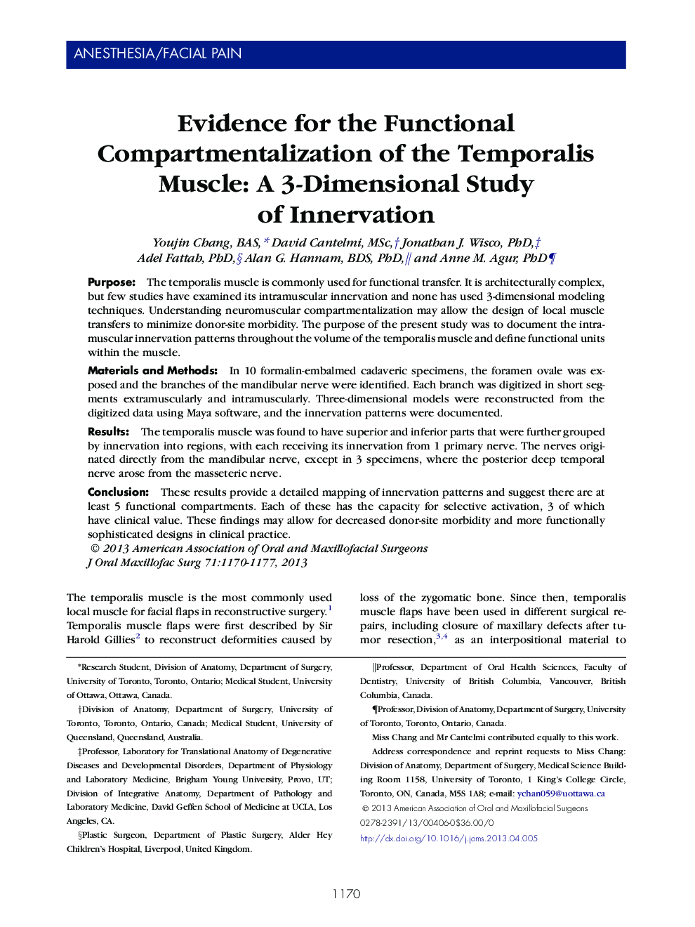 Evidence for the Functional Compartmentalization of the Temporalis Muscle: A 3-Dimensional Study of Innervation