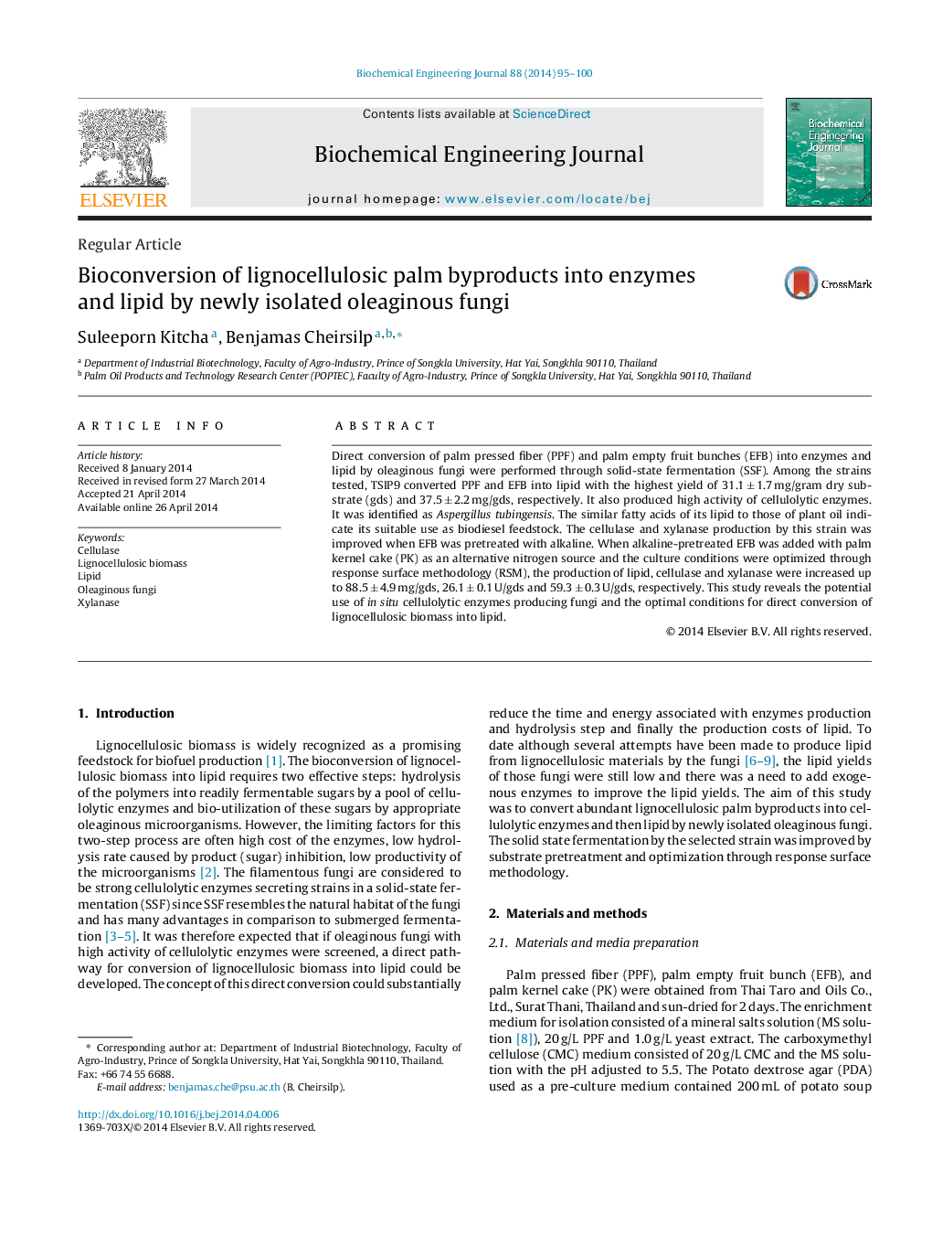 Bioconversion of lignocellulosic palm byproducts into enzymes and lipid by newly isolated oleaginous fungi