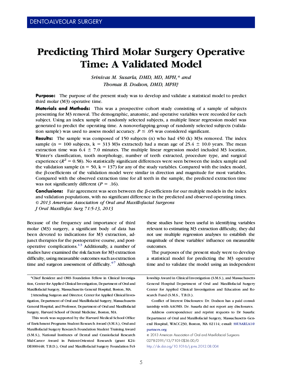 Predicting Third Molar Surgery Operative Time: A Validated Model 