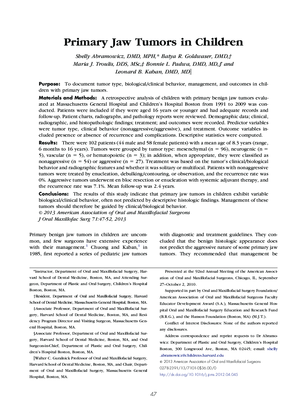 Primary Jaw Tumors in Children 