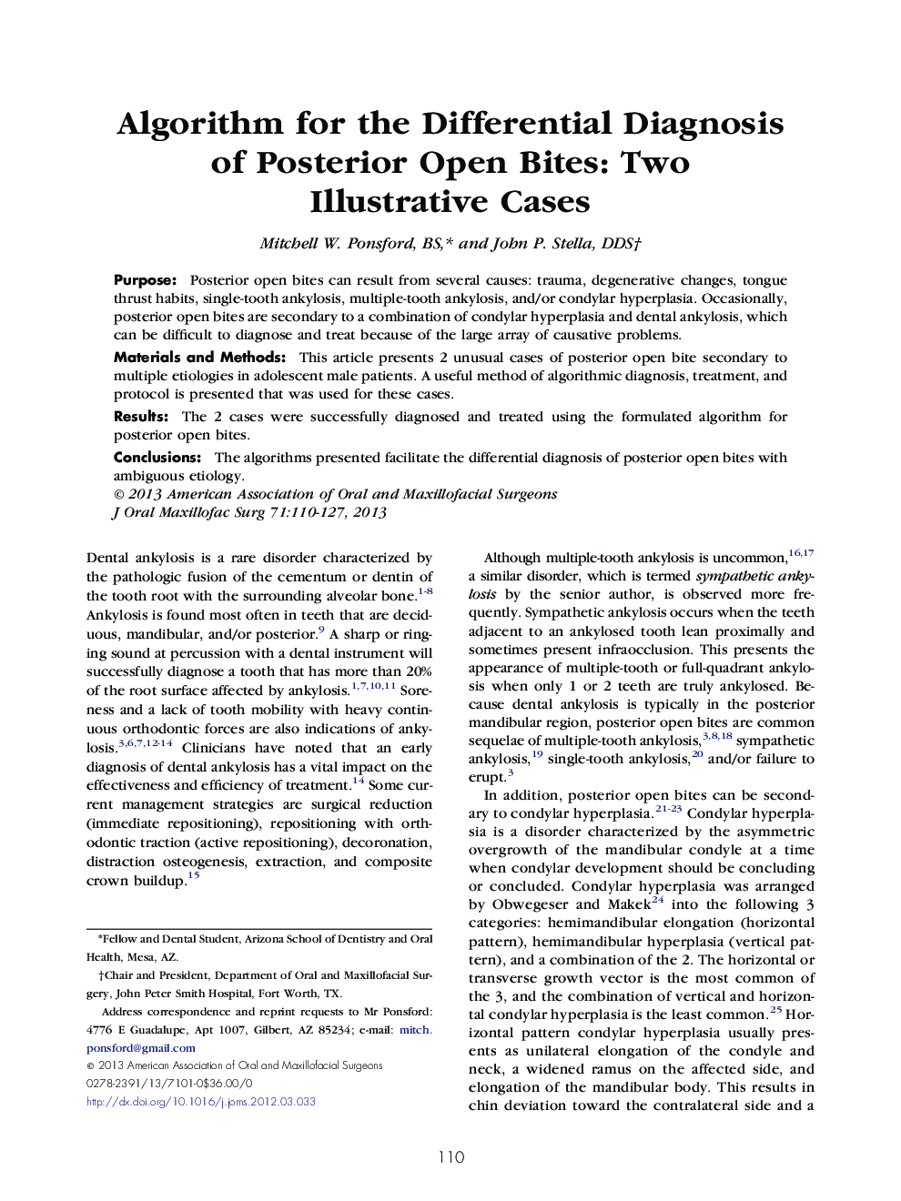 Algorithm for the Differential Diagnosis of Posterior Open Bites: Two Illustrative Cases