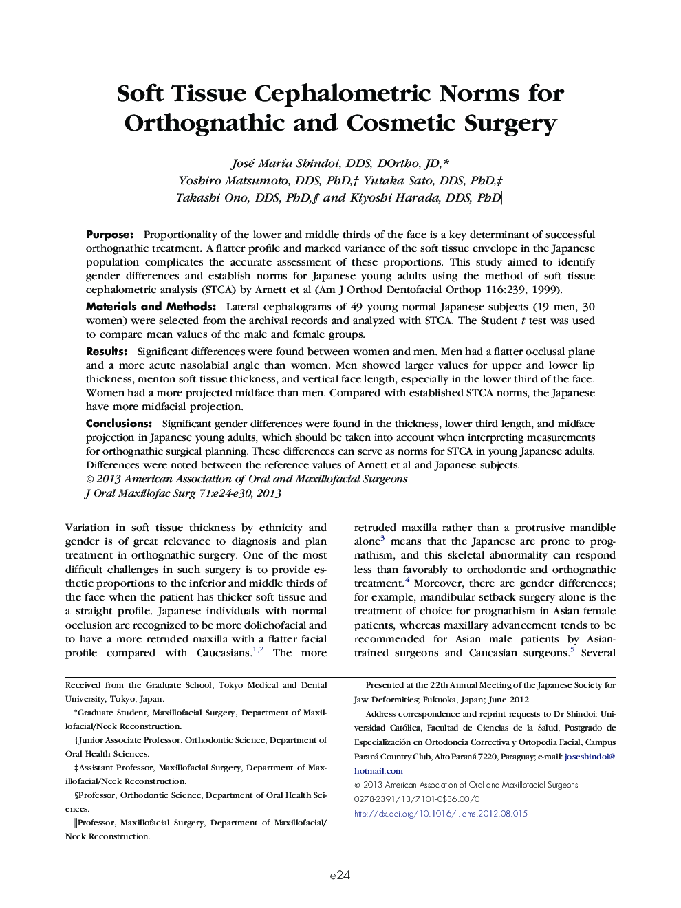 Soft Tissue Cephalometric Norms for Orthognathic and Cosmetic Surgery