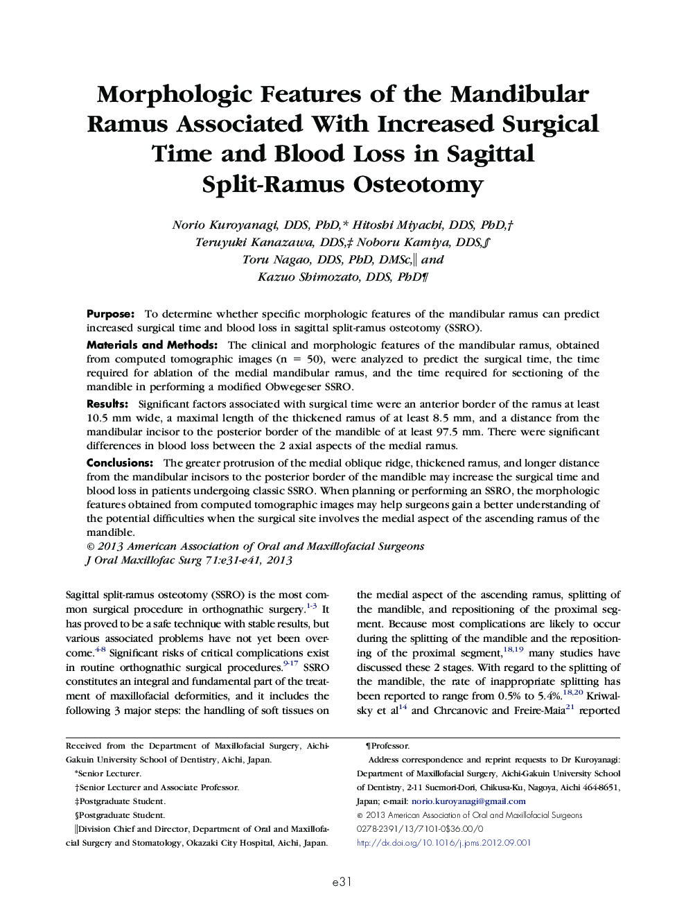 Morphologic Features of the Mandibular Ramus Associated With Increased Surgical Time and Blood Loss in Sagittal Split-Ramus Osteotomy