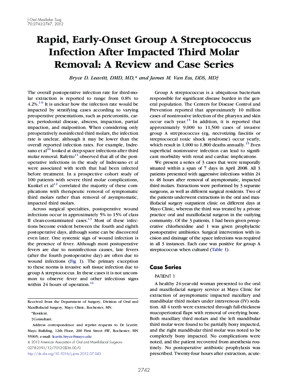 Rapid, Early-Onset Group A Streptococcus Infection After Impacted Third Molar Removal: A Review and Case Series