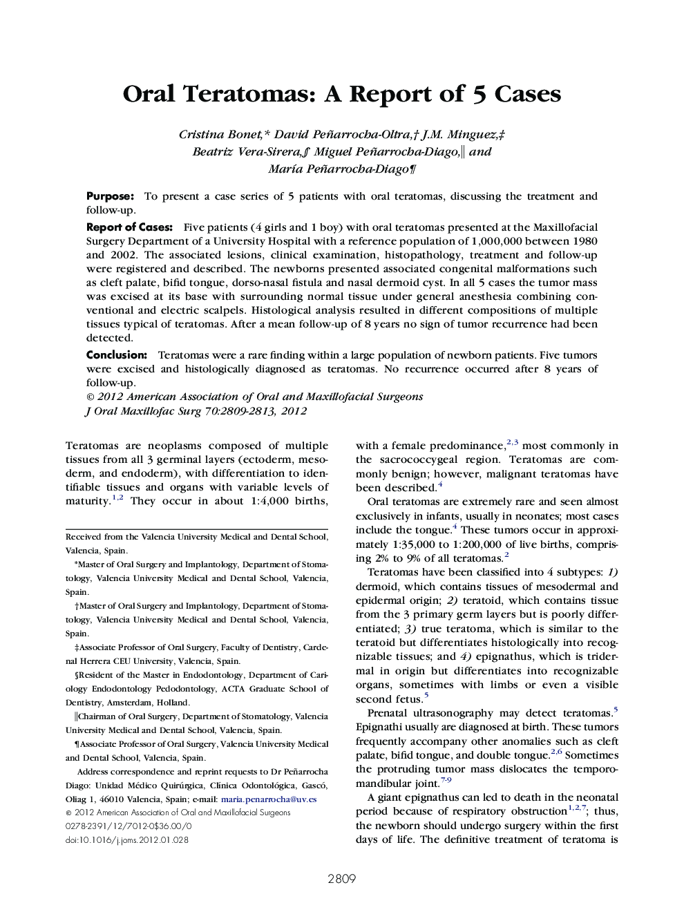 Oral Teratomas: A Report of 5 Cases