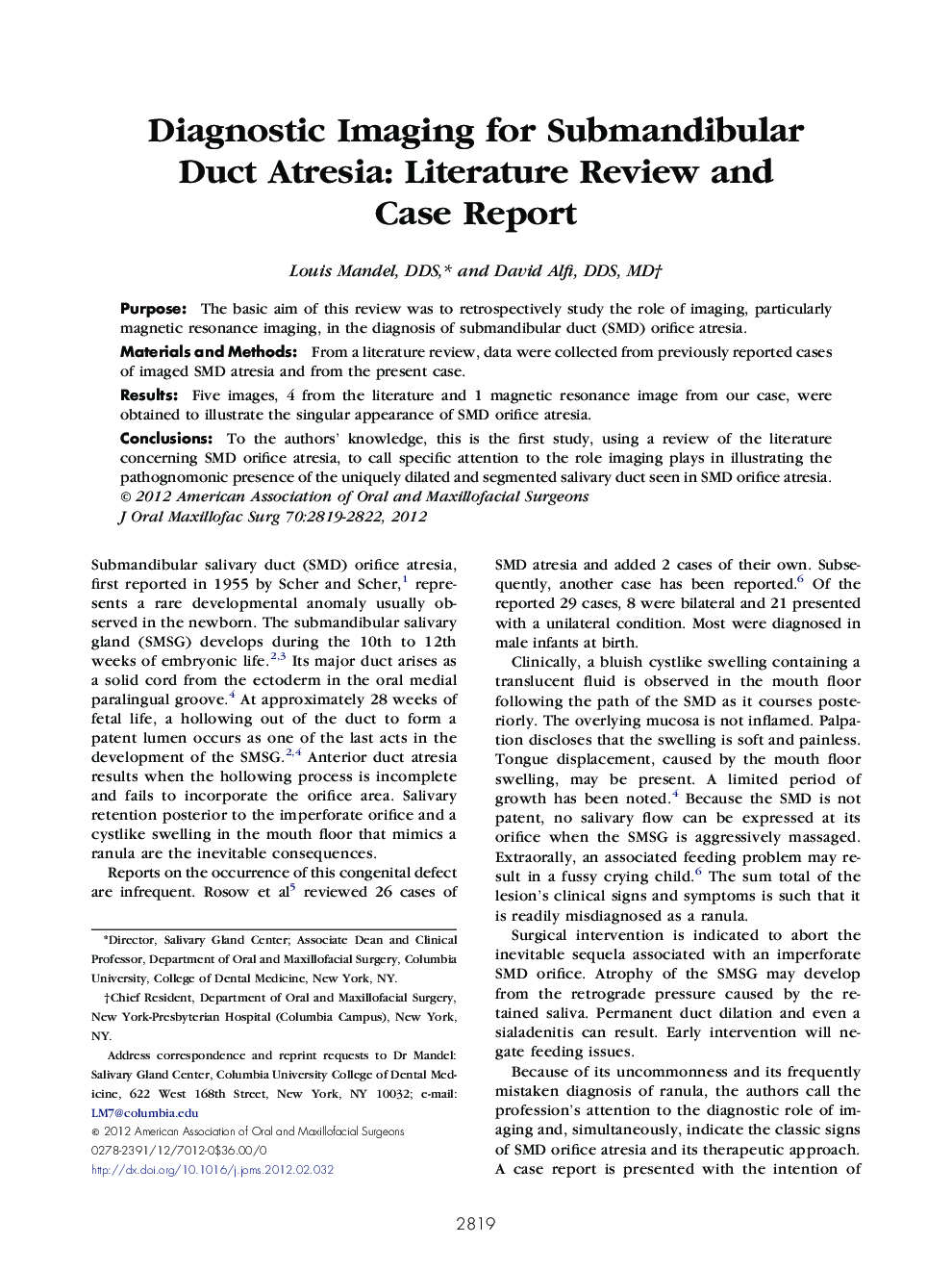 Diagnostic Imaging for Submandibular Duct Atresia: Literature Review and Case Report