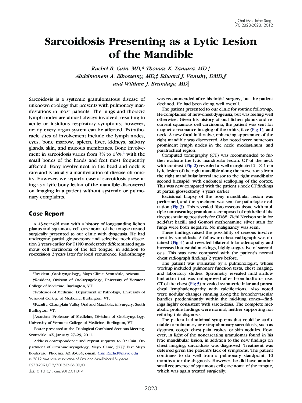 Sarcoidosis Presenting as a Lytic Lesion of the Mandible