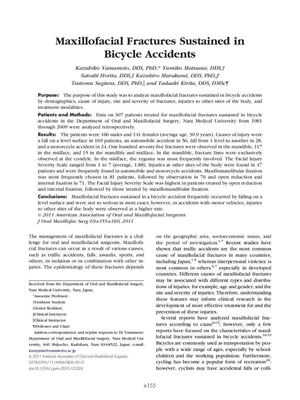 عکس صفحه اول مقاله: Maxillofacial Fractures Sustained in Bicycle Accidents Maxillofacial Fractures Sustained in Bicycle Accidents