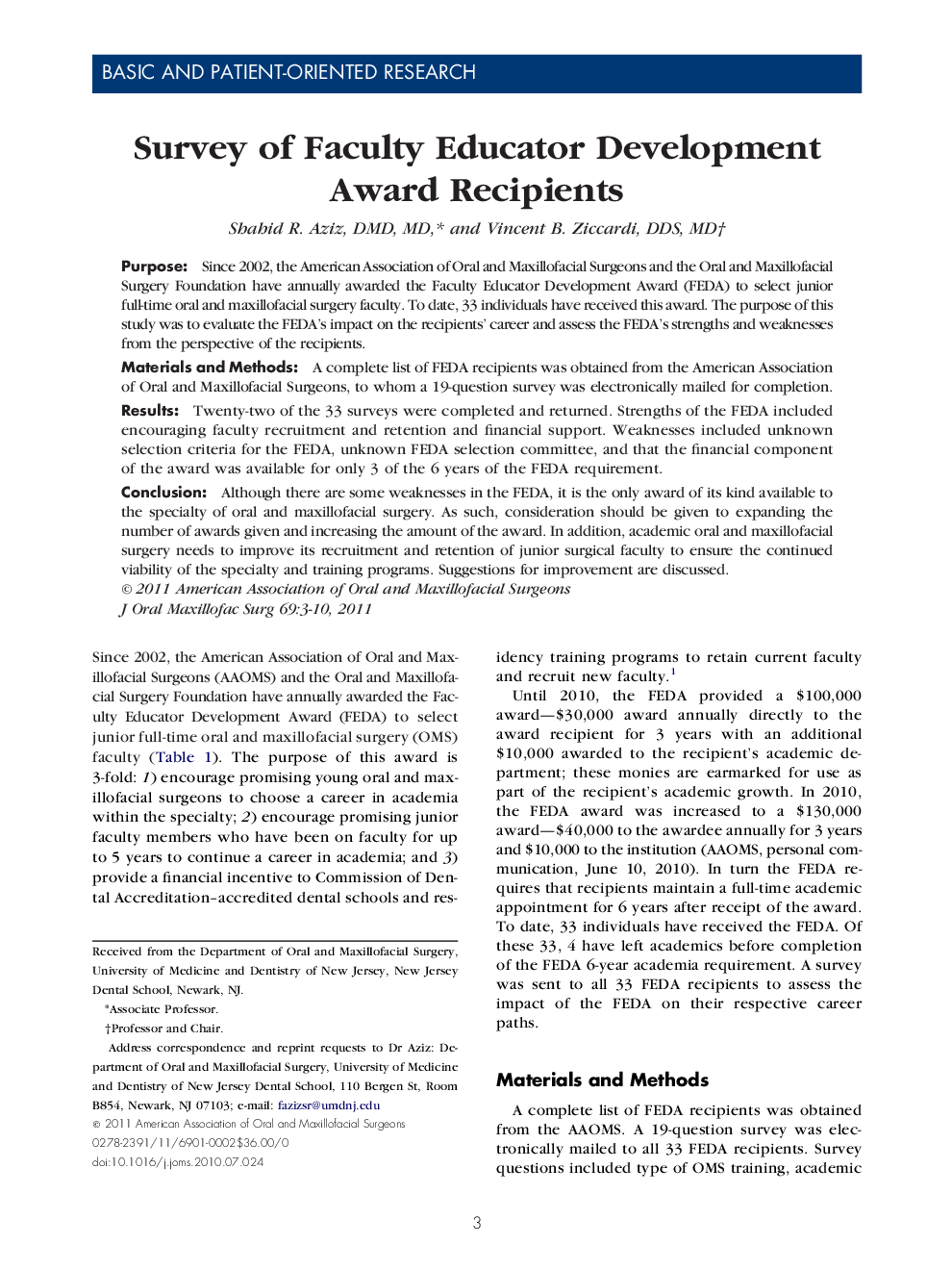 Survey of Faculty Educator Development Award Recipients