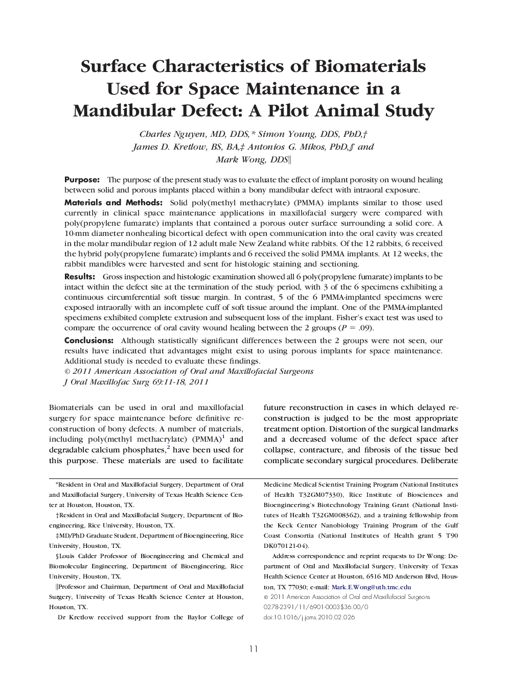 Surface Characteristics of Biomaterials Used for Space Maintenance in a Mandibular Defect: A Pilot Animal Study 