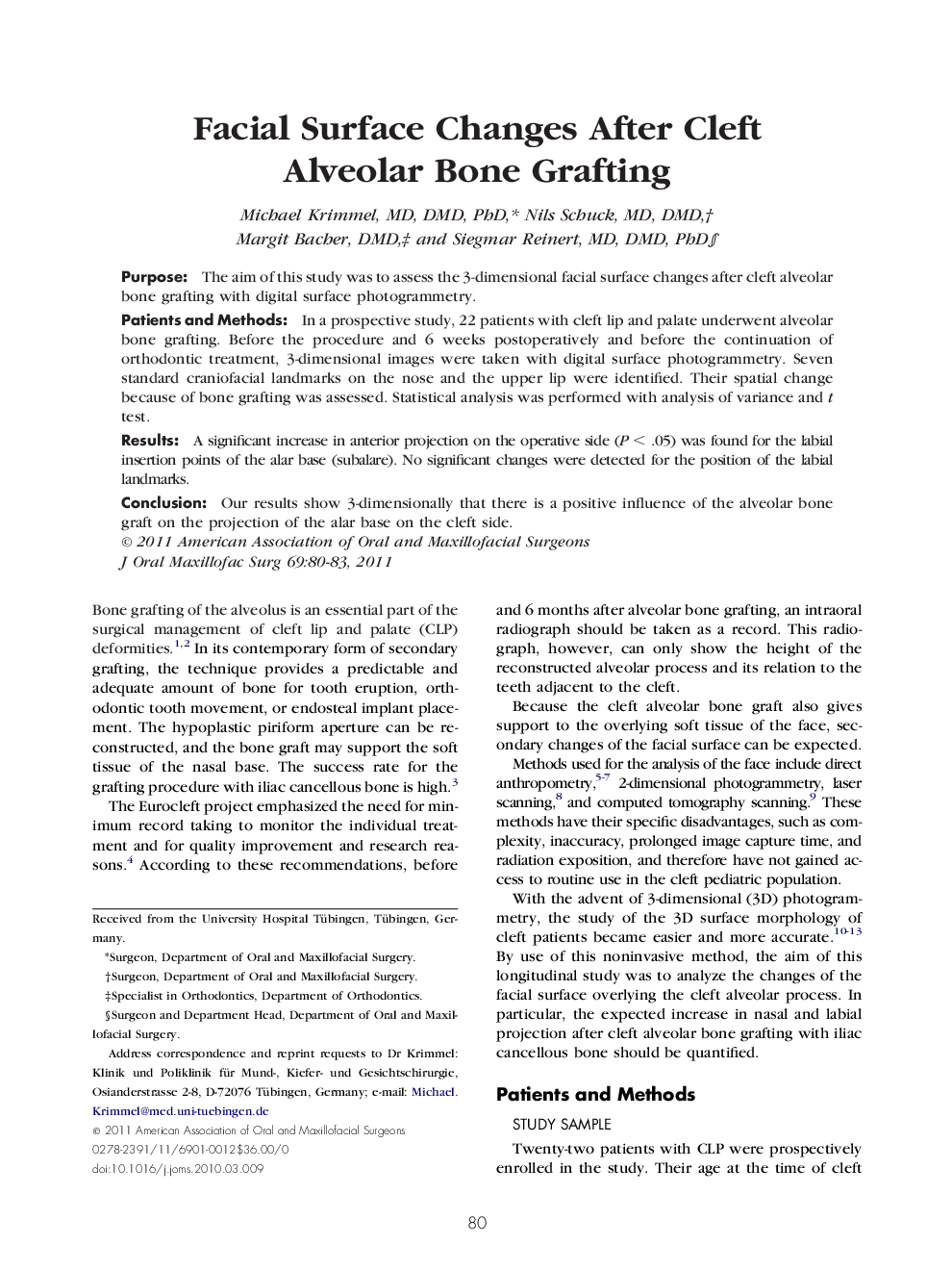 Facial Surface Changes After Cleft Alveolar Bone Grafting