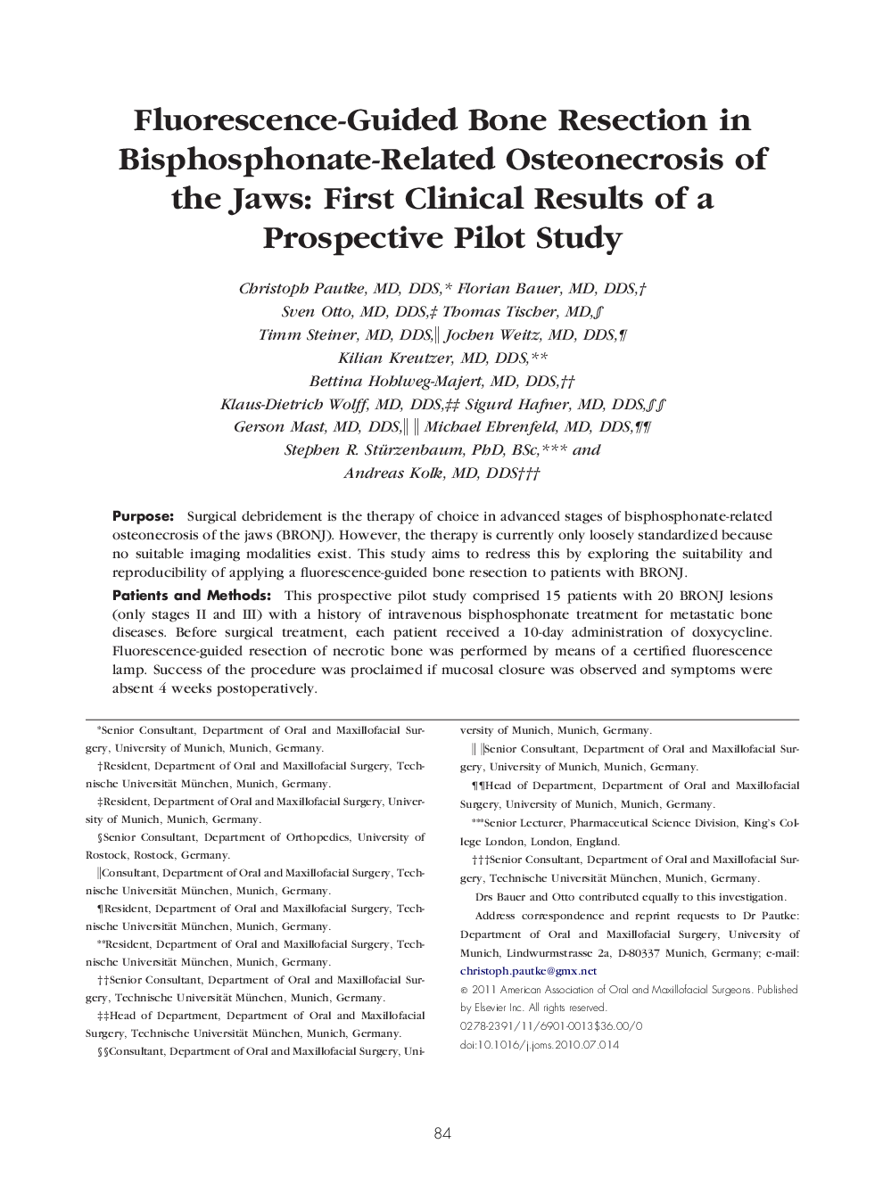 Fluorescence-Guided Bone Resection in Bisphosphonate-Related Osteonecrosis of the Jaws: First Clinical Results of a Prospective Pilot Study 