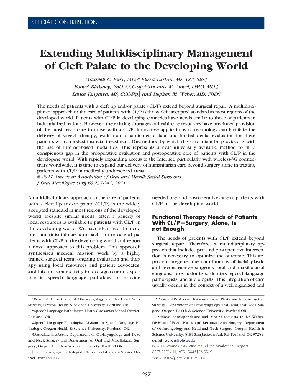 Extending Multidisciplinary Management of Cleft Palate to the Developing World