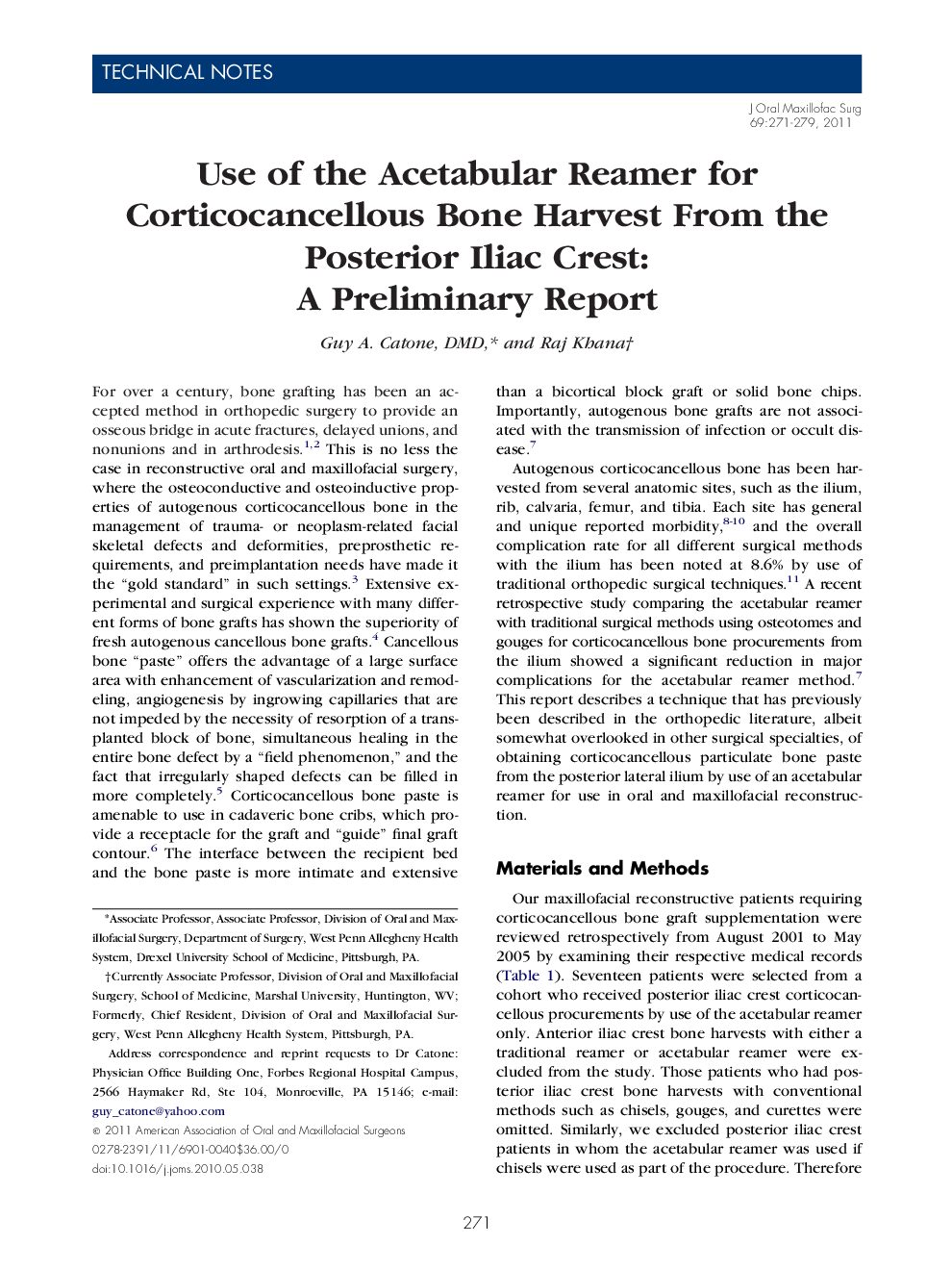 Use of the Acetabular Reamer for Corticocancellous Bone Harvest From the Posterior Iliac Crest: A Preliminary Report