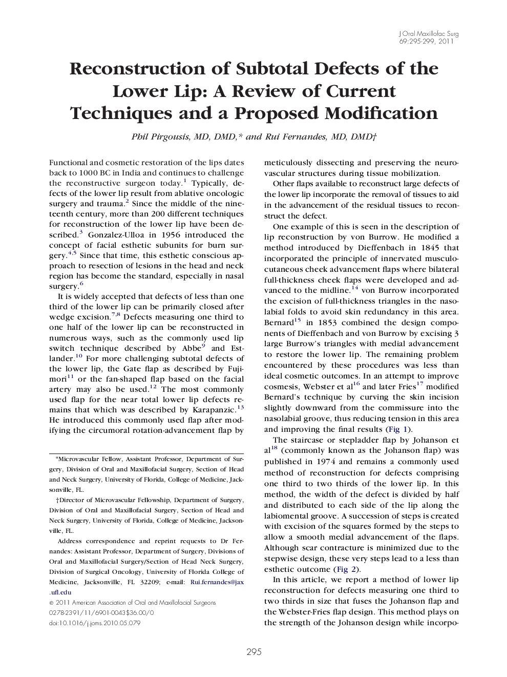 Reconstruction of Subtotal Defects of the Lower Lip: A Review of Current Techniques and a Proposed Modification