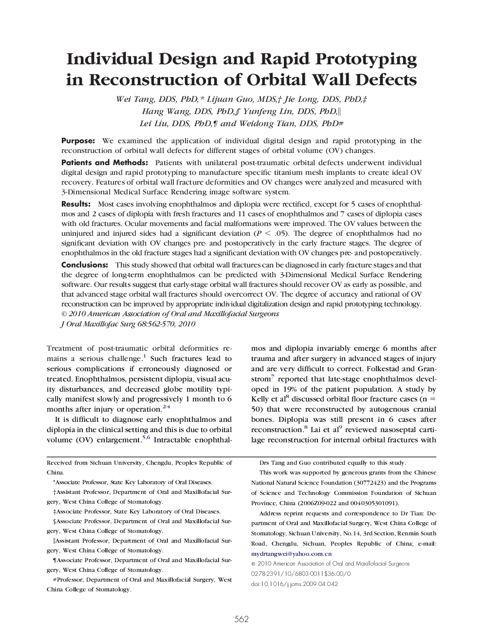 Individual Design and Rapid Prototyping in Reconstruction of Orbital Wall Defects 