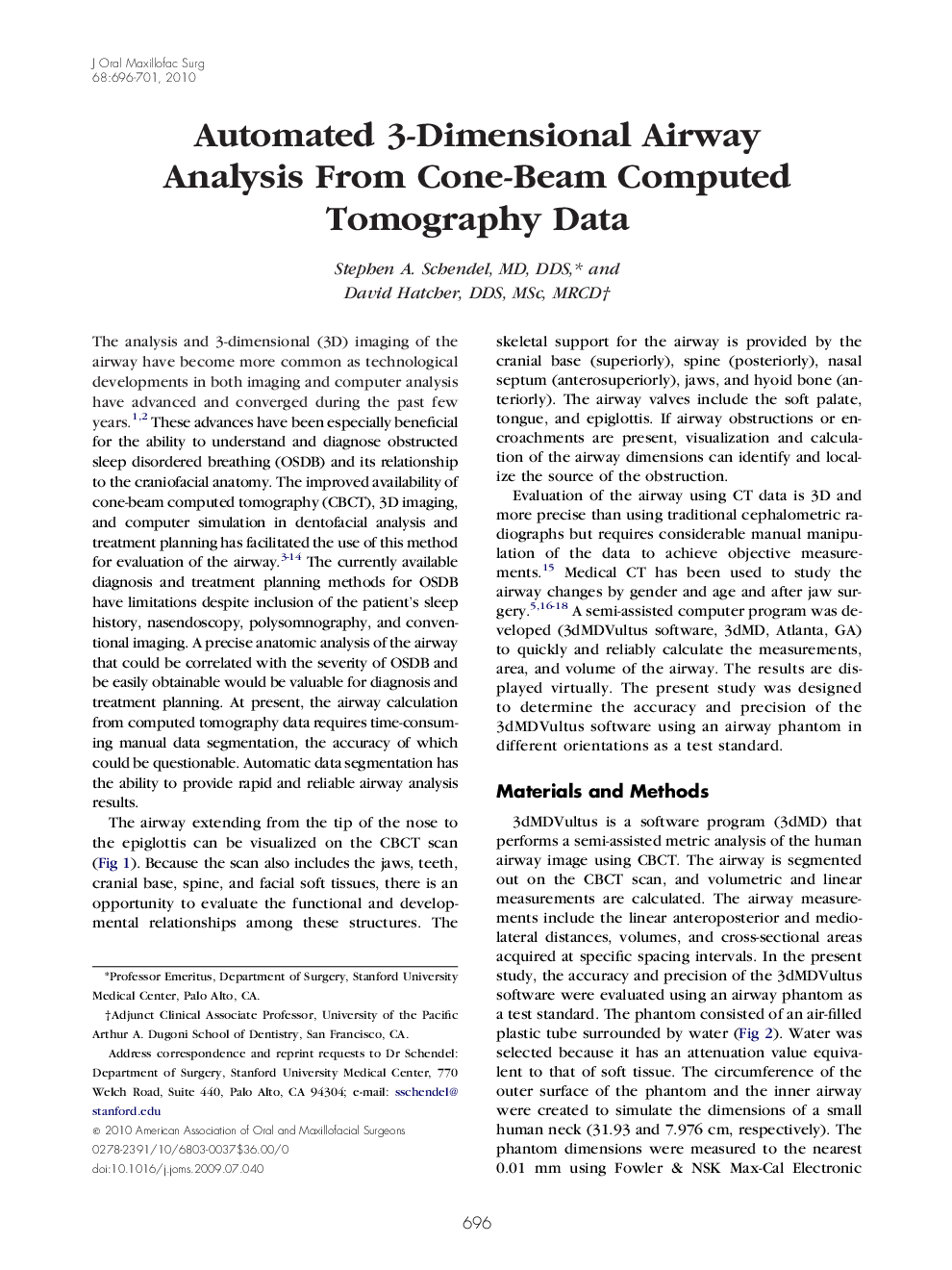 Automated 3-Dimensional Airway Analysis From Cone-Beam Computed Tomography Data