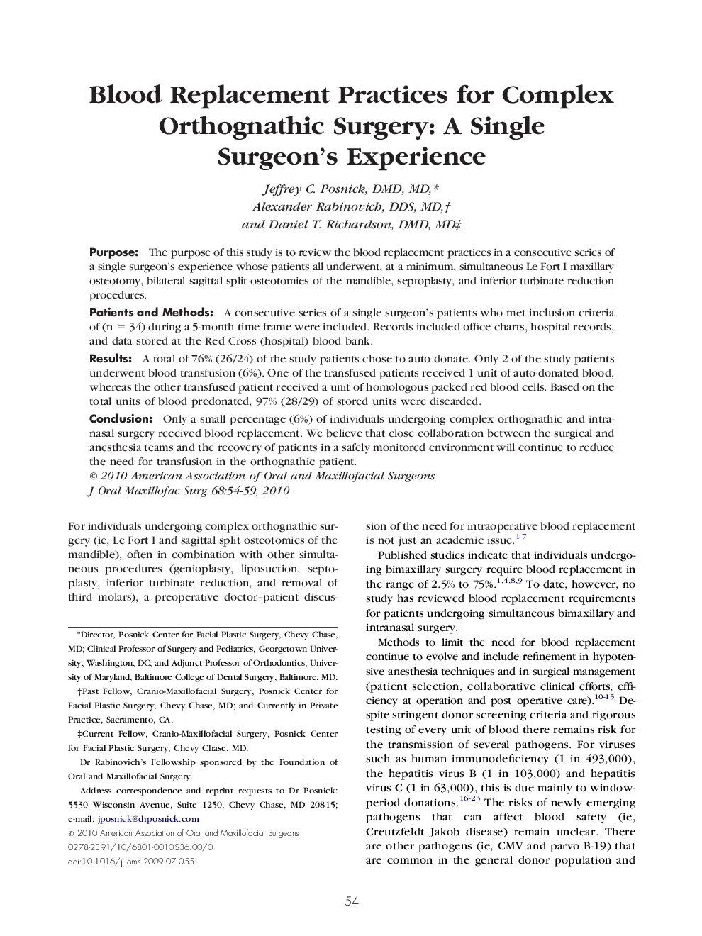 Blood Replacement Practices for Complex Orthognathic Surgery: A Single Surgeon's Experience