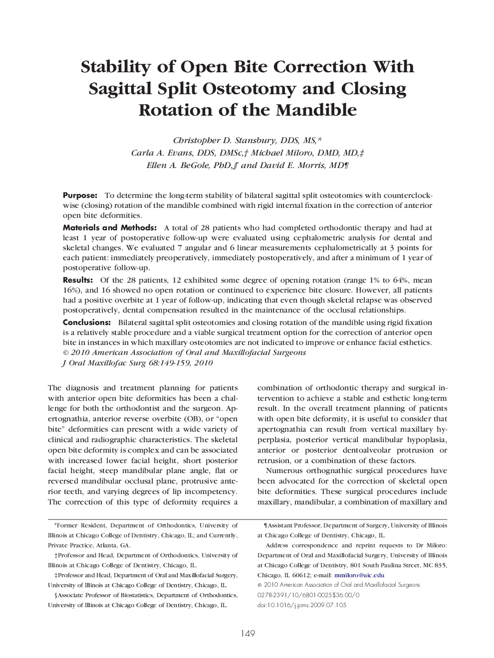 عکس صفحه اول مقاله: Stability of Open Bite Correction With Sagittal Split Osteotomy and Closing Rotation of the Mandible Stability of Open Bite Correction With Sagittal Split Osteotomy and Closing Rotation of the Mandible