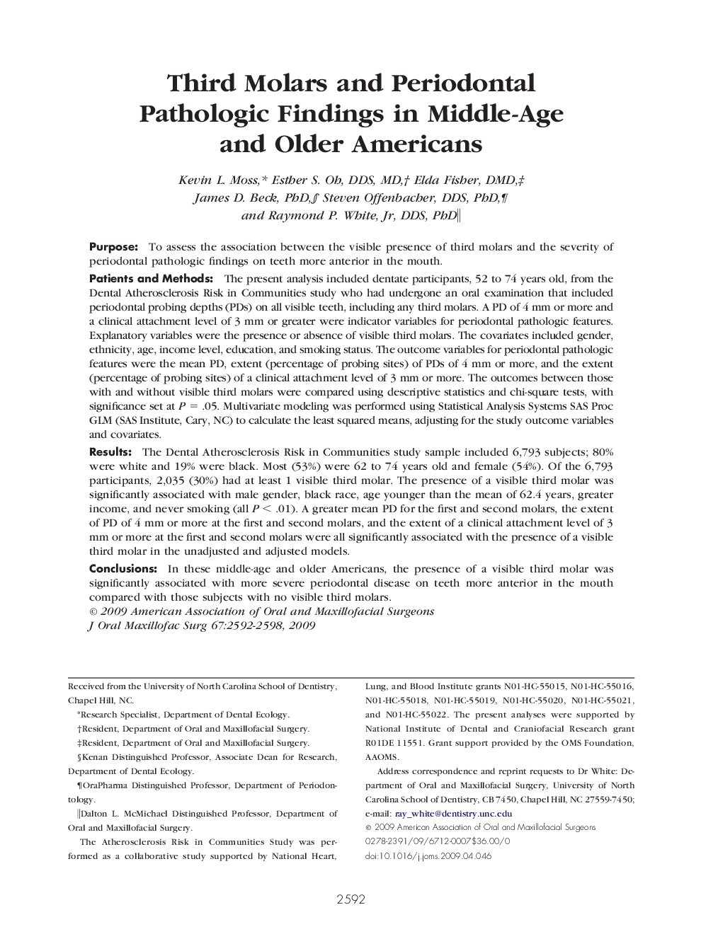 Third Molars and Periodontal Pathologic Findings in Middle-Age and Older Americans