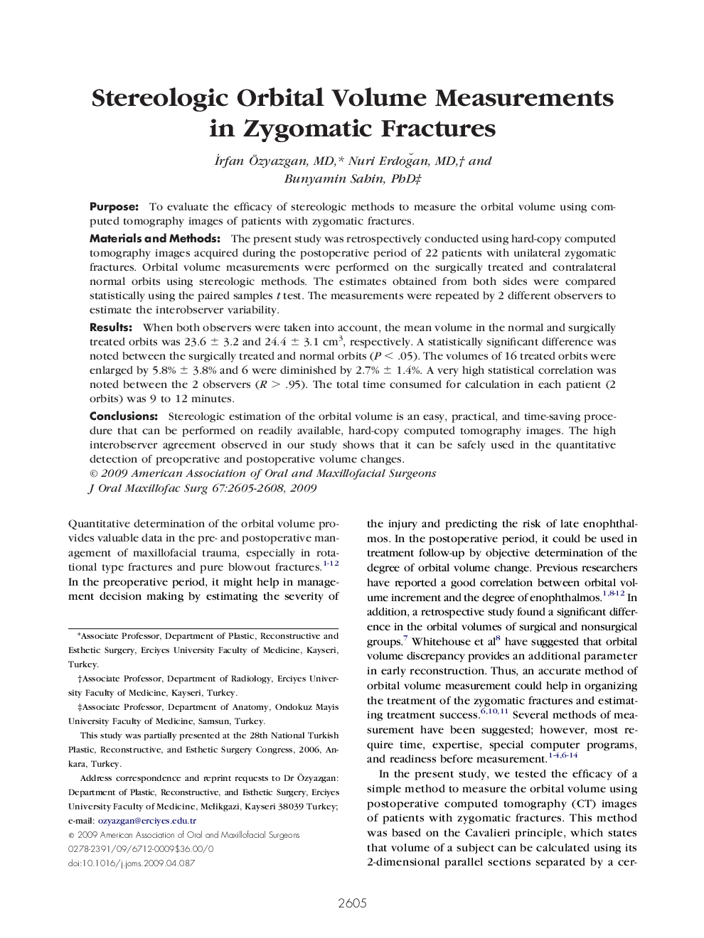 عکس صفحه اول مقاله: Stereologic Orbital Volume Measurements in Zygomatic Fractures Stereologic Orbital Volume Measurements in Zygomatic Fractures